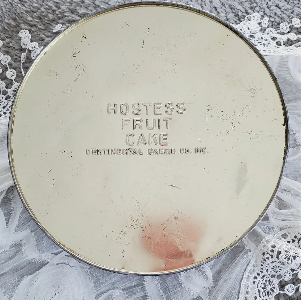 Vintage 1950s Hostess Fruit Cake Tin 8” Round